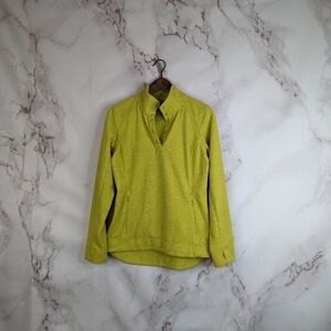 Duluth Trading Fleece Womens Size Small Snap Button Yellow Mock Neck Thumb Holes